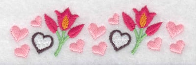 Embroidery Design: Row of hearts and flowers<br> 3.77w X 1.11h
