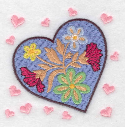 Embroidery Design: Heart with flowers<br> 3.12w X 3.11h