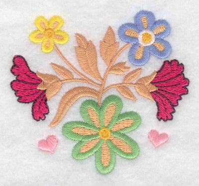 Embroidery Design: Flowers and hearts<br> 3.29w X 3.01h