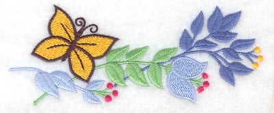 Embroidery Design: Butterfly and flowers large<br> 4.97w X 2.01h