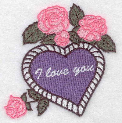 Embroidery Design: I love you heart and roses<br> 3.50w X 3.81h