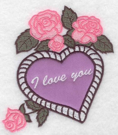 Embroidery Design: I love you heart applique and roses<br> 4.54w X 4.94h