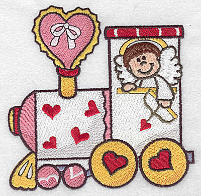 Embroidery Design: Locomotive train with cupid large<br> 4.97w X 4.98h