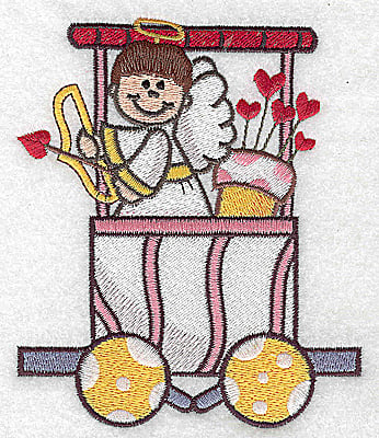Embroidery Design: Train with cupid bow and arrows large<br> 4.23w X 4.98h