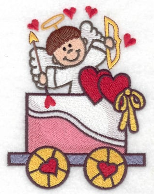 Embroidery Design: Train with cupid large<br> 3.68w X 4.91h