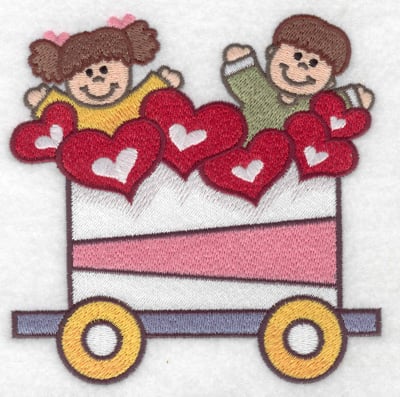 Embroidery Design: Train with children and hearts large<br> 4.87w X 4.94h