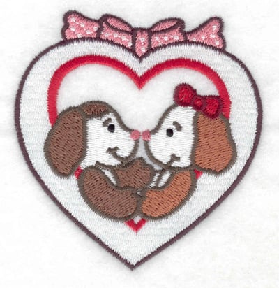 Embroidery Design: Puppies in heart<br> 3.36w X 3.51h