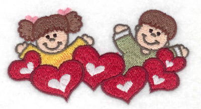 Embroidery Design: Children with hearts<br> 3.87w X 2.10h