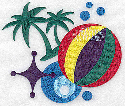 Embroidery Design: Beach Ball and palms large<br> 5.88w X 4.98h