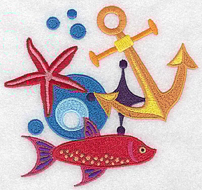 Embroidery Design: Anchor starfish and fish large<br> 5.25w X 4.97h