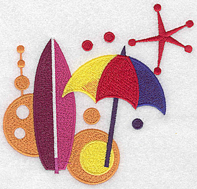 Embroidery Design: Beach umbrella and surf board large<br> 5.37w X 4.98h