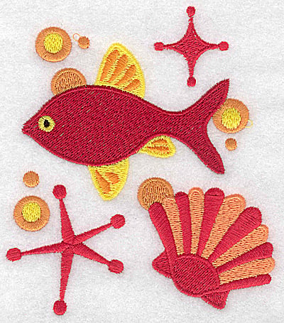 Embroidery Design: Fish and seashell large<br> 4.34w X 4.97h