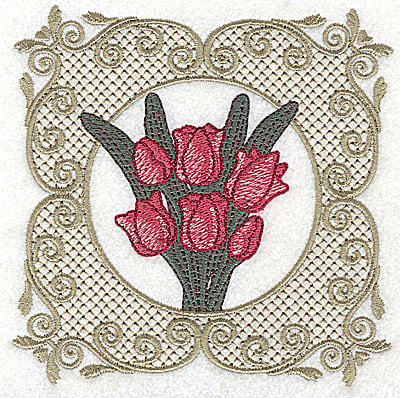Embroidery Design: Victorian Tulip bouquet A large<br> 4.96w X 4.96h