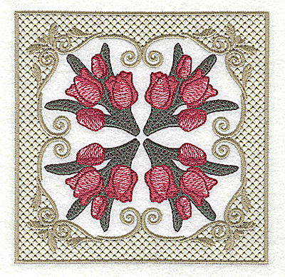 Embroidery Design: Four corners tulip design<br> 4.94w X 4.94h