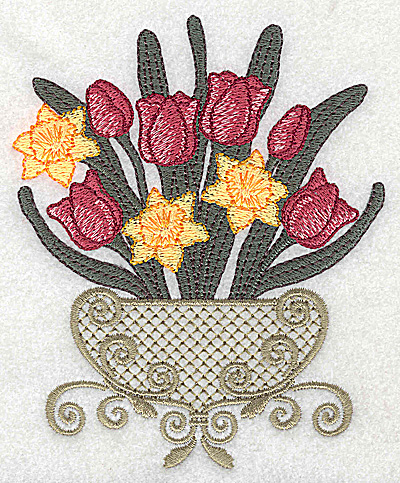 Embroidery Design: Tulip and daffodil bouquet large<br> 4.05w X 4.93h