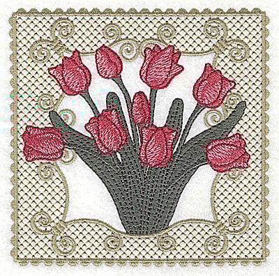 Embroidery Design: Victorian Tulip bouquet D large<br> 4.96w X 4.96h | Embroidery Legacy Embroidery Design: Victorian Tulip bouquet D large<br> 4.96w X 4.96h