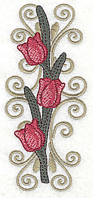 Embroidery Design: Tulip trio on Victorian sconce large <br> 2.19w X 4.91h
