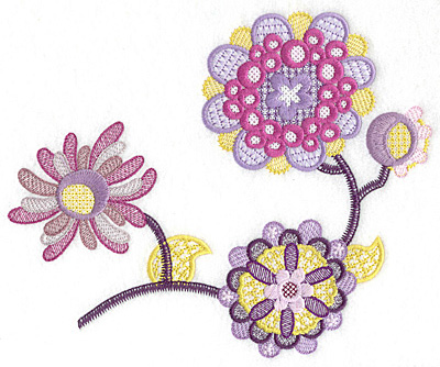 Embroidery Design: Floral trio B large<br> 8.47w X 6.95h