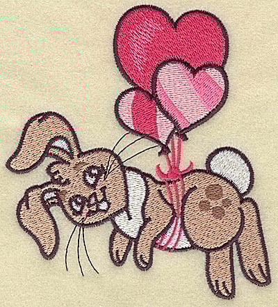 Embroidery Design: Bunny hanging from balloons large<br> 4.37w X 4.98h