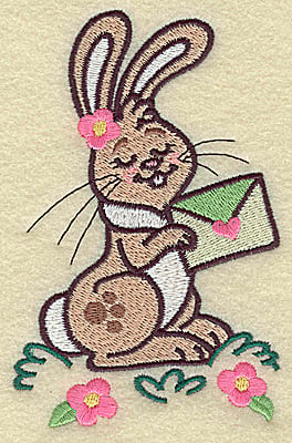 Embroidery Design: Bunny holding envelope large<br> 3.24w X 4.97h