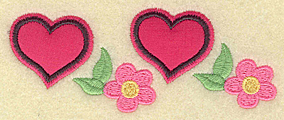 Embroidery Design: Applique hearts and flowers<br> 4.26w X 1.70h