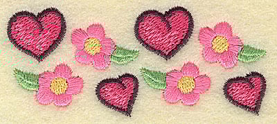 Embroidery Design: Hearts and flowers<br> 3.42w X 1.45h | Embroidery Legacy Embroidery Design: Hearts and flowers<br> 3.42w X 1.45h