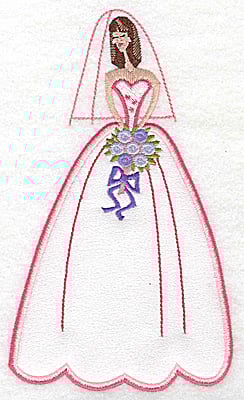 Embroidery Design: Bride in wedding gown applique<br> 4.12w X 6.97h | Embroidery Legacy Embroidery Design: Bride in wedding gown applique<br> 4.12w X 6.97h