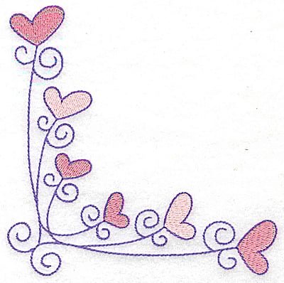 Embroidery Design: Corner hearts large<br> 4.81w X 4.82h | Embroidery Legacy Embroidery Design: Corner hearts large<br> 4.81w X 4.82h