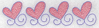 Embroidery Design: Four hearts in a row<br> 4.95w X 1.31h