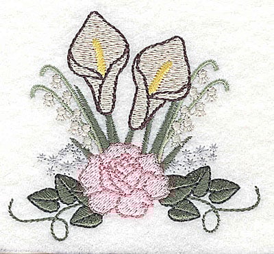 Embroidery Design: Calla Lily and Rose Wedding bouquet<br> 3.29w X 3.01h