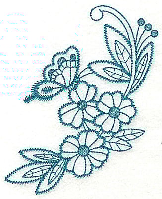 Embroidery Design: Flowers and butterfly large<br> 4.46w X 4.98h