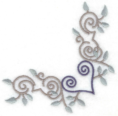 Embroidery Design: Swirls heart and leaves corner<br> 3.87w X 3.87h