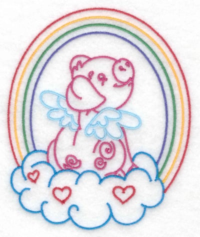 Embroidery Design: Pig sitting on cloud with rainbow large<br> 4.12w X 4.95h
