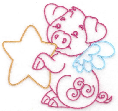 Embroidery Design: Flying pig with star large<br> 4.95w X 4.70h