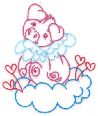 Embroidery Design: Flying pig on heart studded cloud large<br> 4.20w X 4.92h