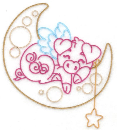 Embroidery Design: Flying pig on moon large<br> 4.42w X 4.95h