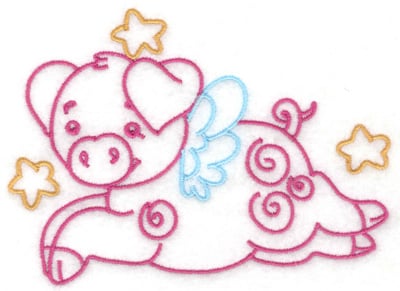 Embroidery Design: Flying pig and stars large<br> 4.93w X 3.59h