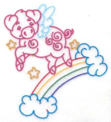 Embroidery Design: Flying pig over the rainbow large<br> 4.47w X 4.97h