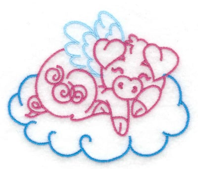 Embroidery Design: Pig sleeping on cloud<br> 3.19w X 2.69h