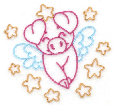 Embroidery Design: Pig amid stars<br> 3.70w X 3.44h