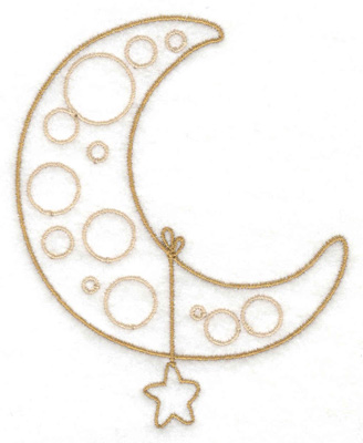 Embroidery Design: Star hanging off moon<br> 3.13w X 3.87h