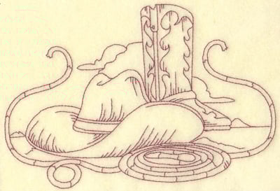Embroidery Design: Cowboy hat boot and rope large<br> 8.19w X 5.48h