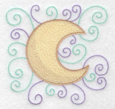 Embroidery Design: Moon with swirls<br> 3.83w X 3.78h | Embroidery Legacy Embroidery Design: Moon with swirls<br> 3.83w X 3.78h