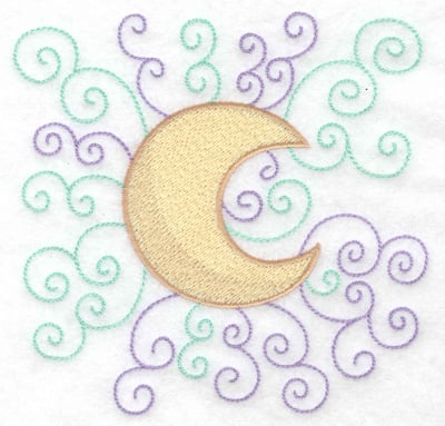 Embroidery Design: Moon with swirls large<br> 4.96w X 4.88h