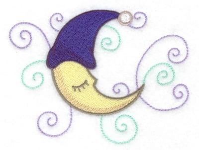 Embroidery Design: Moon with nightcap<br> 4.31w X 3.27h