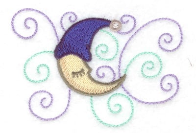 Embroidery Design: Moon with nightcap small<br> 3.53w X 2.35h