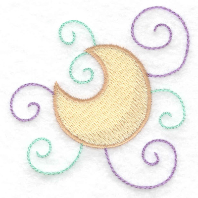 Embroidery Design: Moon and swirls<br> 2.88w X 3.00h