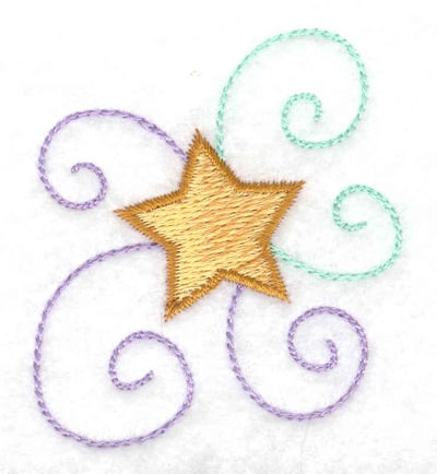 Embroidery Design: Star and swirls<br> 2.08w X 2.45h