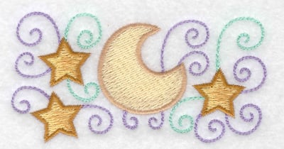 Embroidery Design: Stars moon and swirls<br> 3.78w X 1.98h