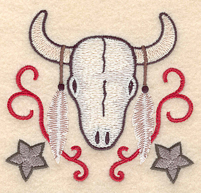 Embroidery Design: Longhorn skull with feathers<br> 3.83w X 3.48h